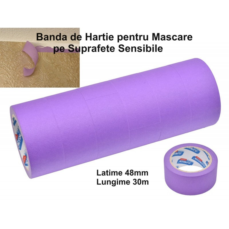 set 6 role banda de mascare hartie mov 48mm x 30m pentru suprafete sensibile