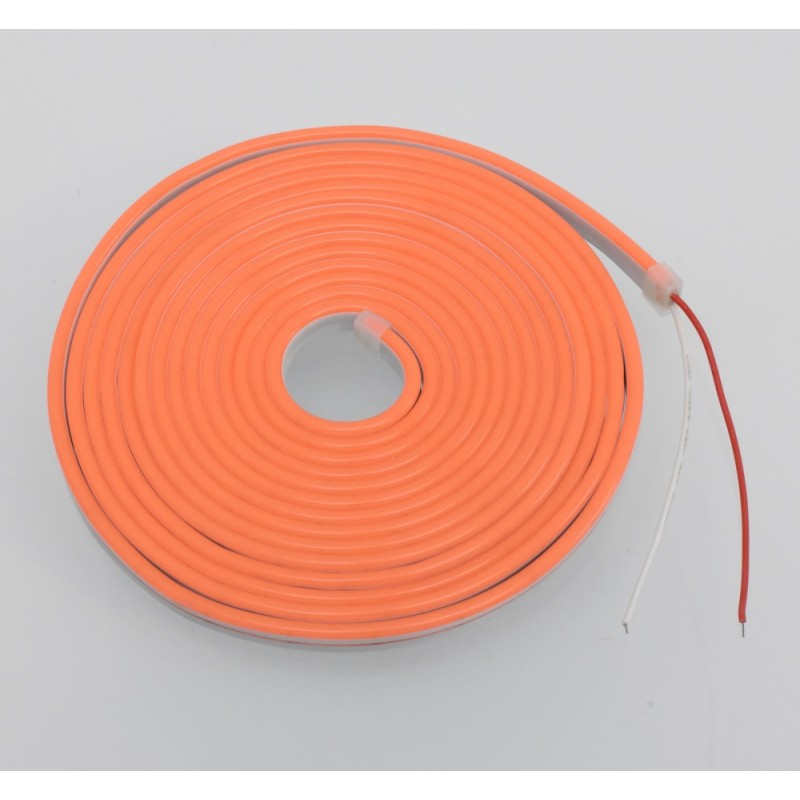 Banda LED neon flexibil orange rulata, cu fire de conectare vizibile la capat