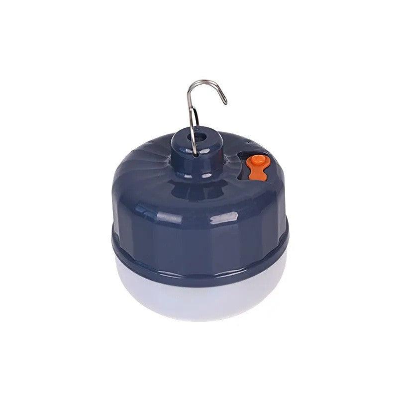 Bec LED portabil de camping cu carlig metalic si buton portocaliu lateral, vedere de sus