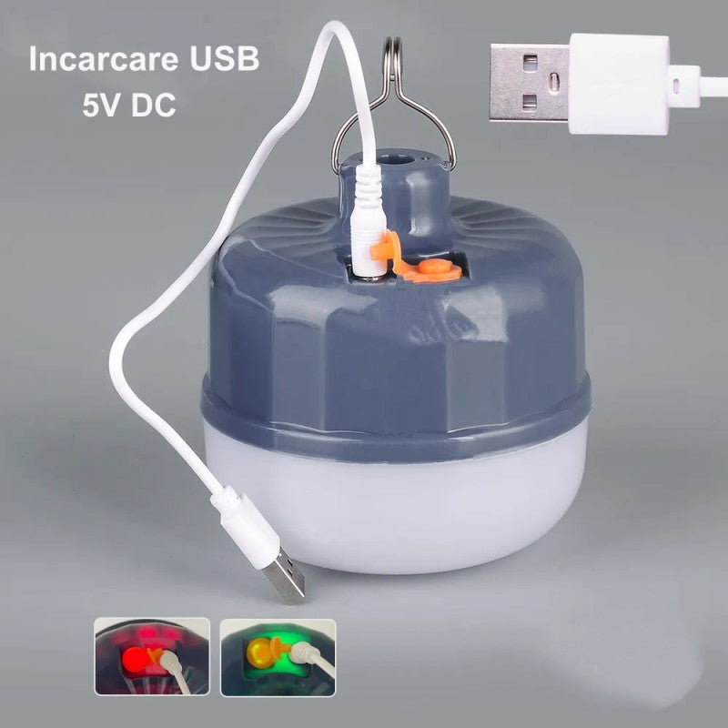 Bec LED reincarcabil cu cablu USB 5V DC si indicator de incarcare rosu si verde