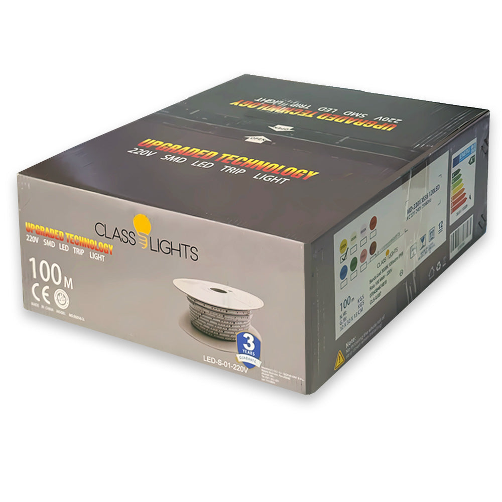 Cutie ambalaj banda LED SMD 220V, rola 100 metri, garantie 3 ani