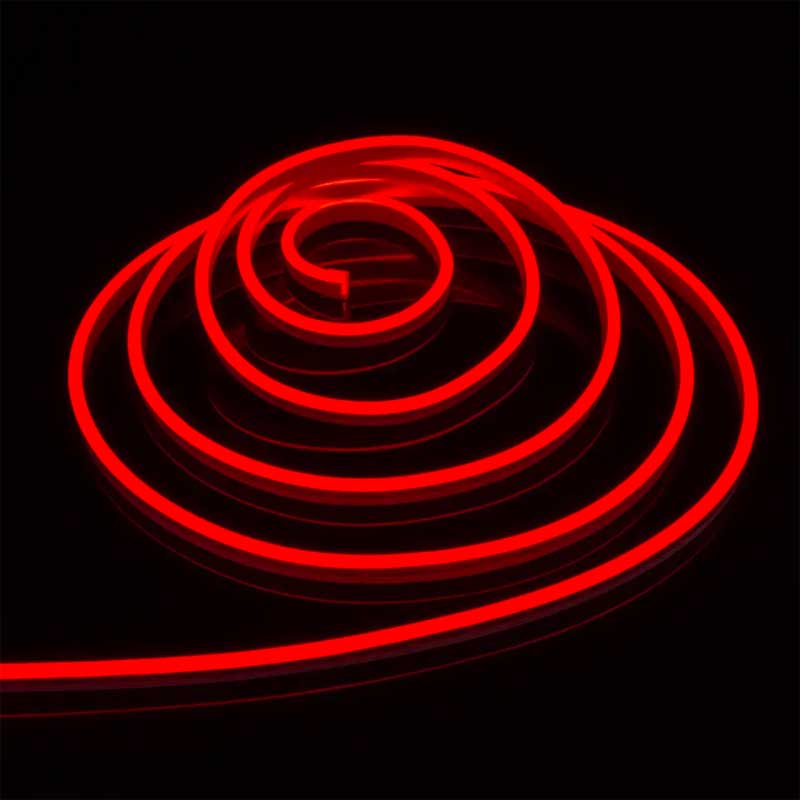 Banda LED Neon Flex rosie 5m, IP65, lumina continua uniforma, rulata pe fond negru