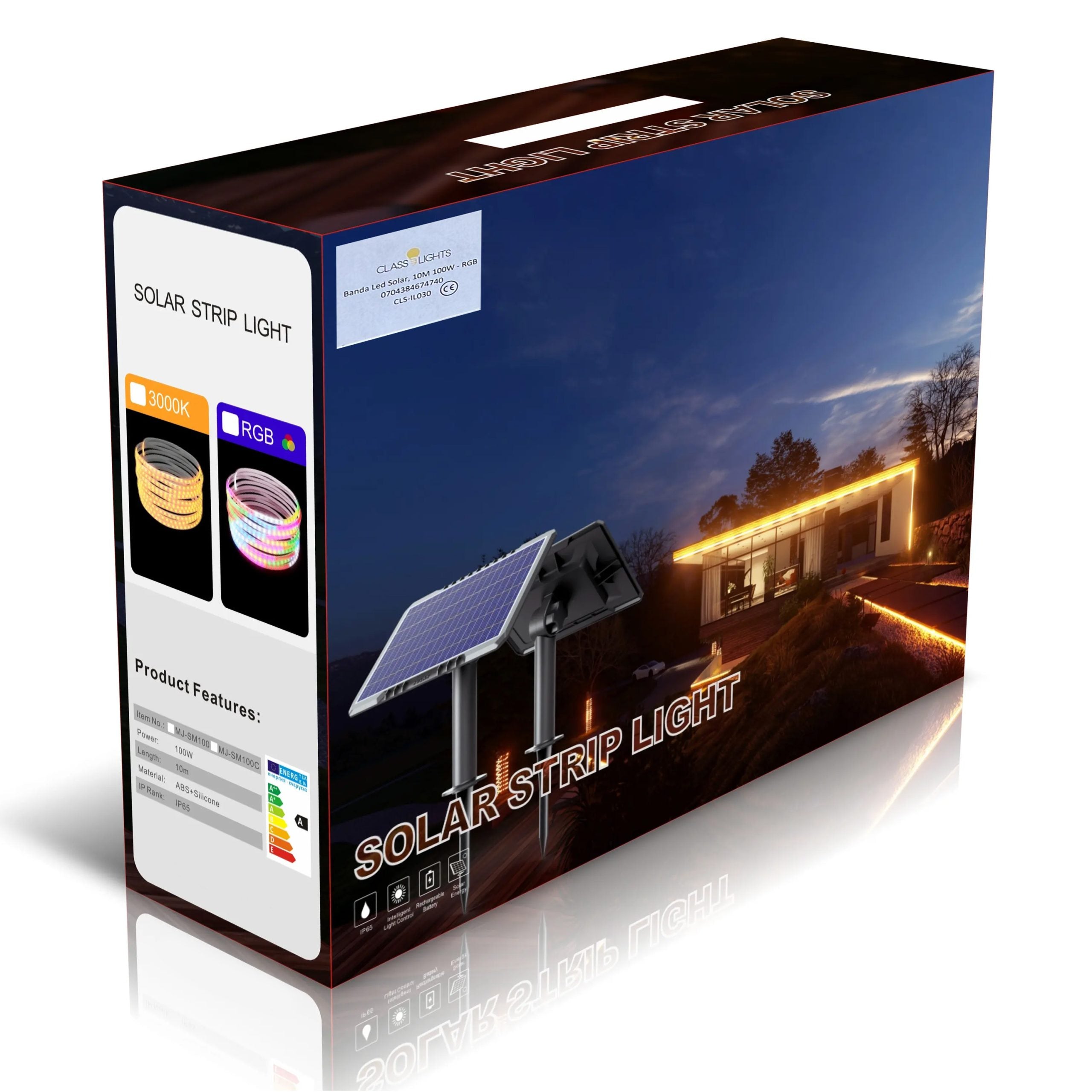Cutie ambalaj banda LED solara 200W, IP65, 10m, temperatura culoare 3000K, material ABS si silicon