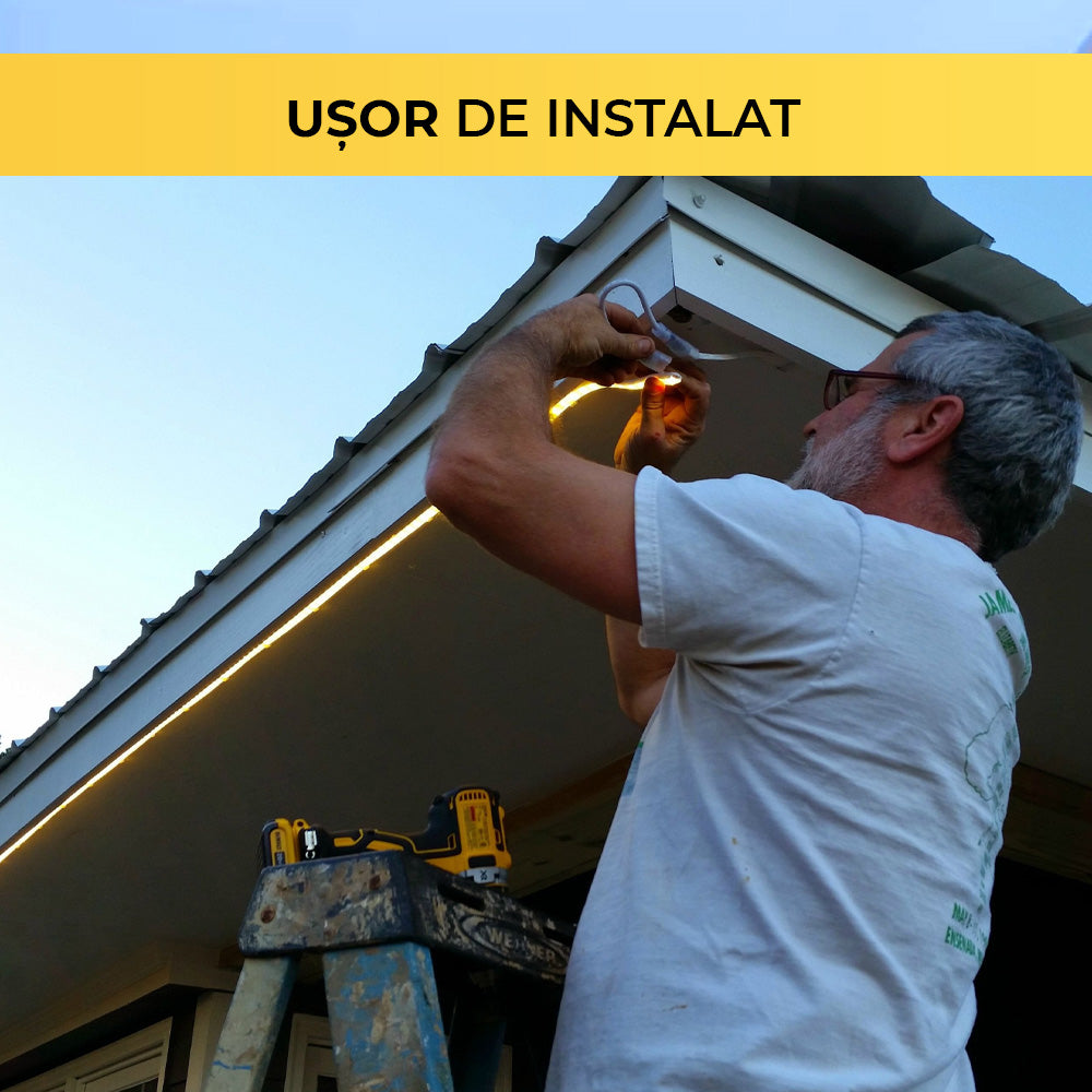 Instalare banda LED 220V pe streasina casei, montaj exterior simplu fara transformator