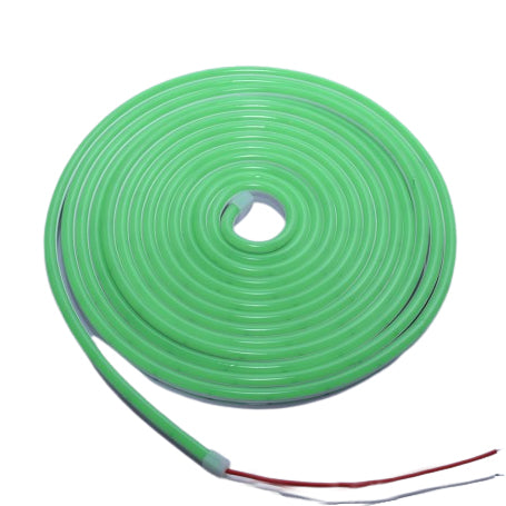 Banda LED neon flexibila verde 5m, IP67, 12V, rulata, cu fire de conectare vizibile