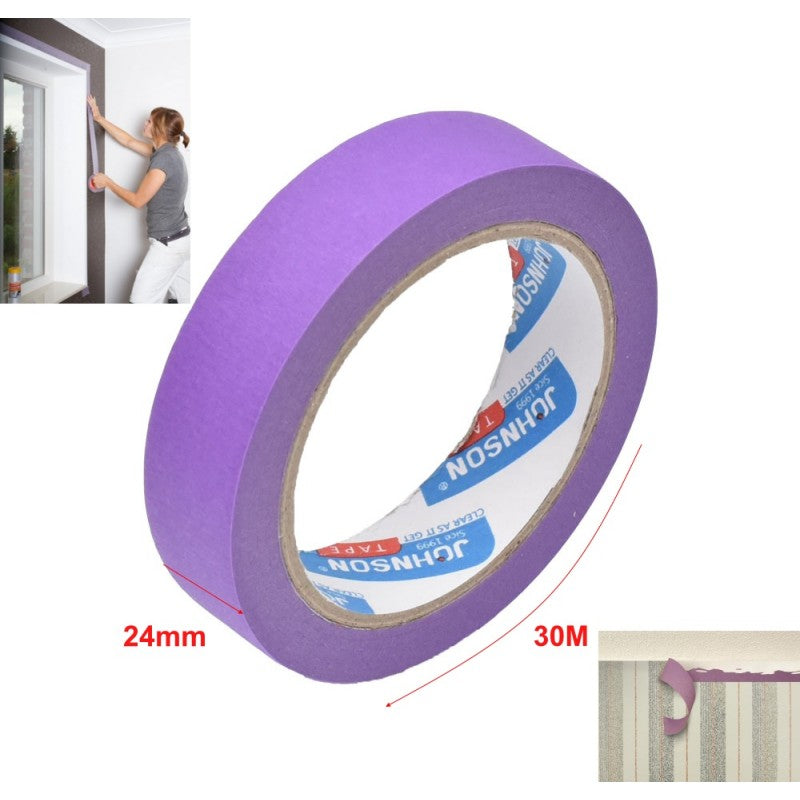 Banda de mascare mov 24mm x 30m cu indicarea dimensiunilor si mod de utilizare