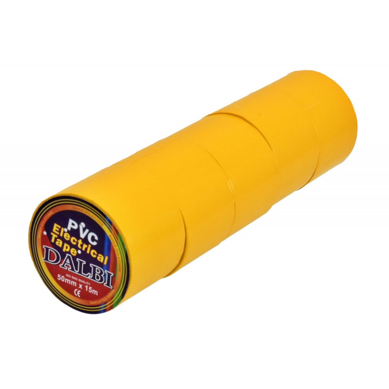 Set 5 role banda izolatoare PVC galbena, 50mm latime x 15m lungime, pentru instalatii electrice