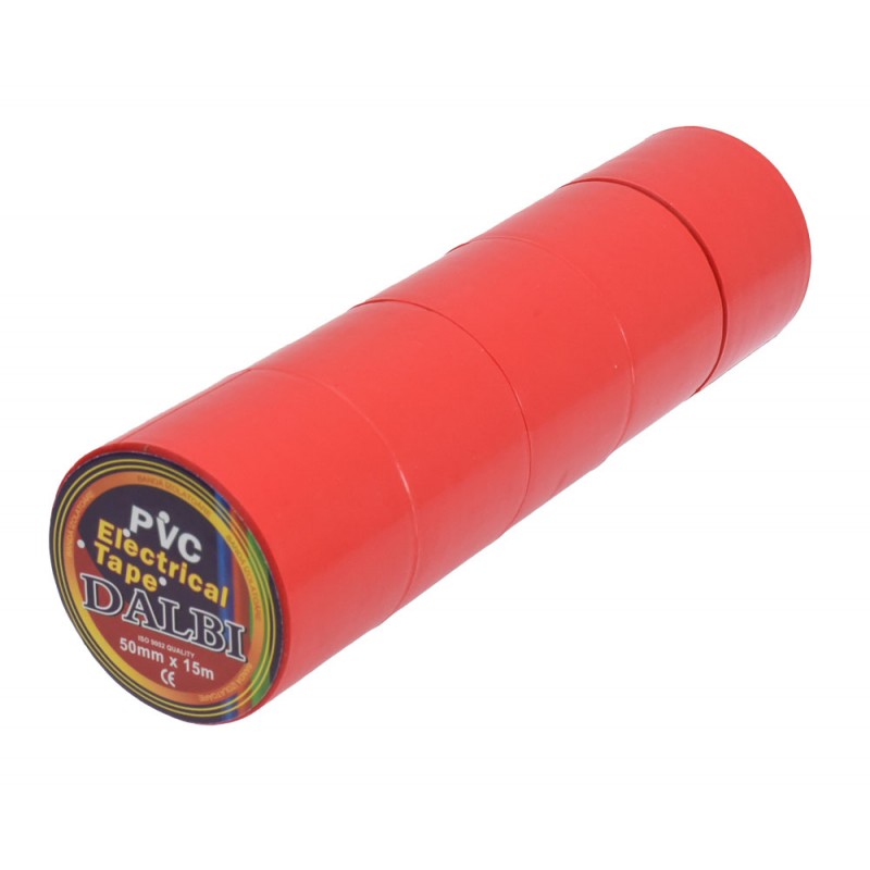 Set 5 role banda izolatoare PVC rosie, latime 50mm, lungime 15m fiecare, pentru instalatii electrice