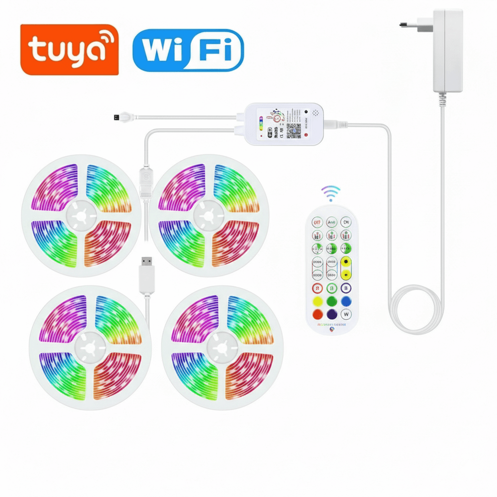 Banda LED RGB Smart 40m, 24V, Wi-Fi, set complet cu 4 role, controller, telecomanda RF si alimentator