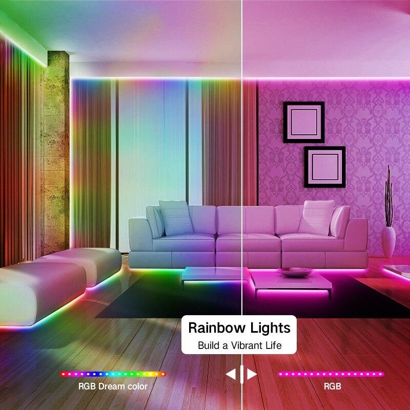 Banda LED RGB decorativa montata in living, efect dream color si RGB in camera
