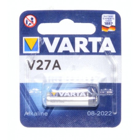 Baterie alcalina V27A 12V, tip cilindric, ambalaj blister sigilat, potrivita pentru telecomenzi si alarme
