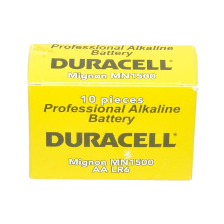 Cutie baterii alcaline AA LR6 10 bucati, vedere detaliata ambalaj galben, tip profesional