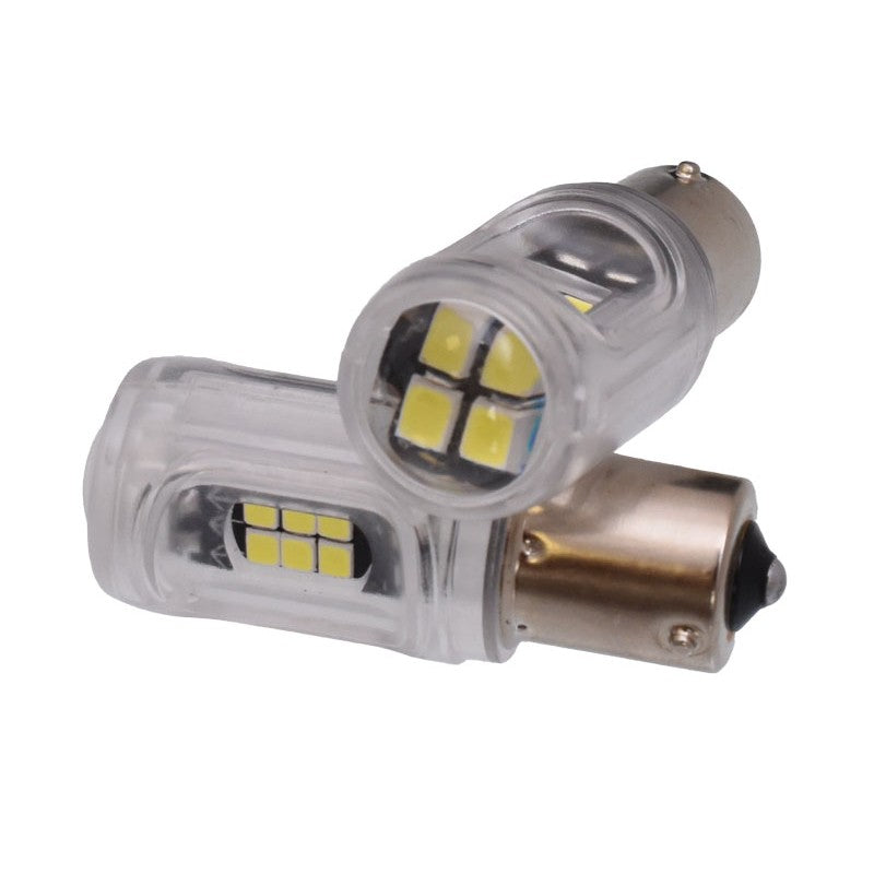 Set 2 becuri LED auto P21W BA15S cu soclu metalic, vedere din unghi lateral