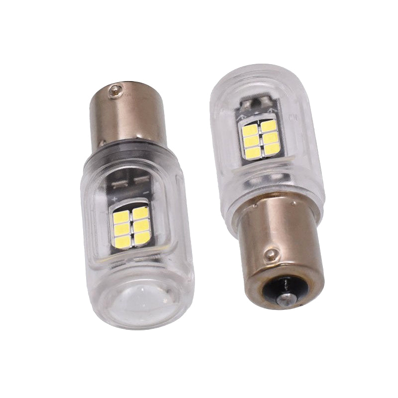 Bec LED auto BA15S P21W 5W 1200 lumeni 6000K, set 2 bucati pentru semnalizare si frana
