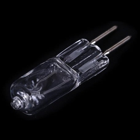 Bec halogen G5 50W vedere laterala, balon de sticla transparent compact