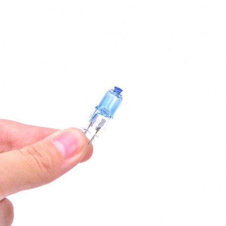 Bec halogen GU4 compact tinut in mana, dimensiuni reduse 30mm lungime