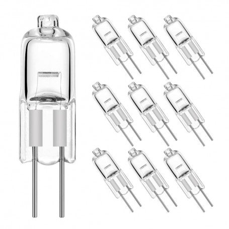 Set 10 becuri halogen GU4 transparente cu soclu cu doi pini, 12V alb cald
