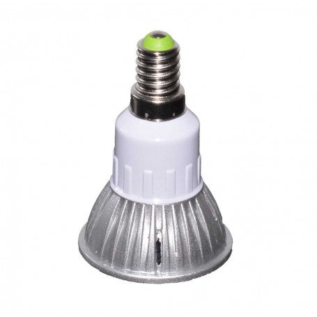 Bec LED E14 3W vedere din spate, radiator aluminiu si soclu filetat