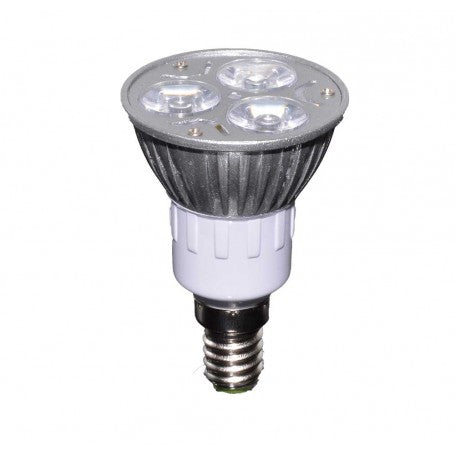 Bec LED E14 3W profil lateral, corp metalic compact 75mm inaltime