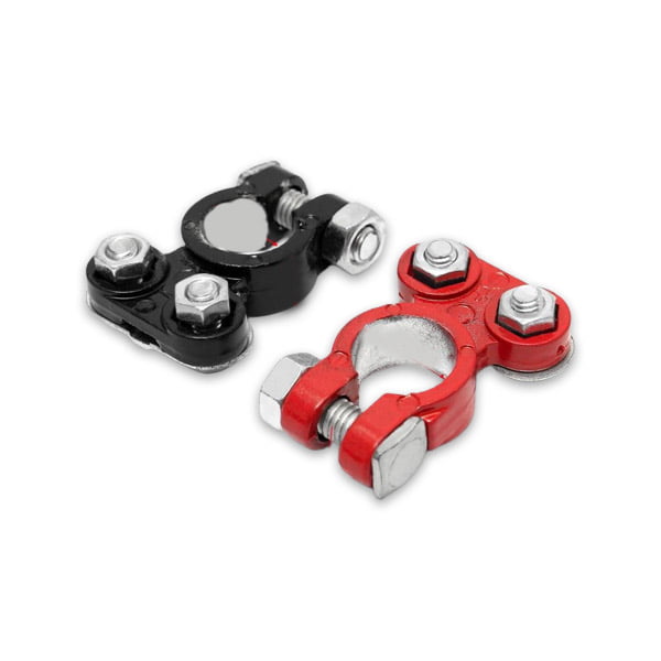 Set 2 borne baterie auto aluminiu eloxat, rosu si negru, compatibile baterii 12V, rezistente la coroziune