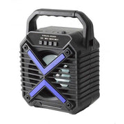Boxa portabila Bluetooth 5W cu lumini LED in X, difuzor 99mm, maner ergonomic, neagra