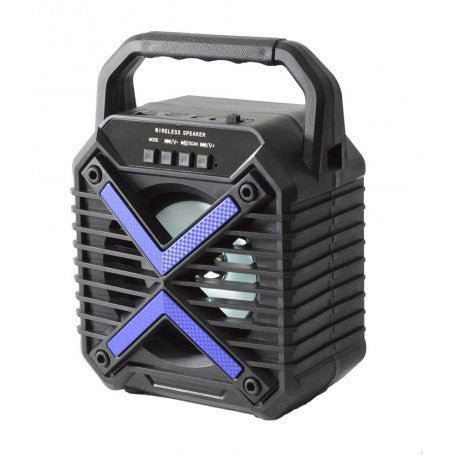 Boxa portabila Bluetooth 5W cu lumini LED in X, difuzor 99mm, maner ergonomic, neagra