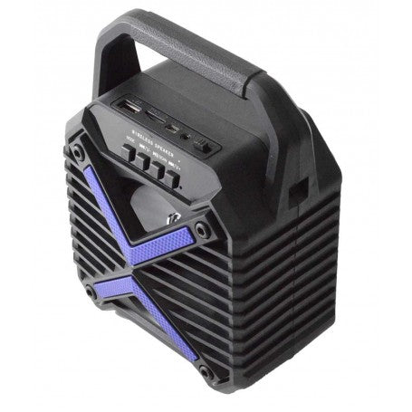 Boxa wireless portabila cu maner, vedere laterala cu porturi USB, TF si butoane de control