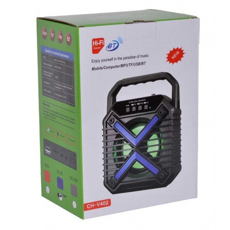 Ambalaj boxa Bluetooth Hi-Fi 5W cu conectivitate USB, TF, FM, design compact cu iluminare LED