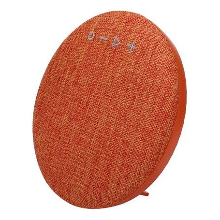 Boxa portabila Bluetooth 6W, design rotund cu husa textila portocalie si butoane de control pe fata