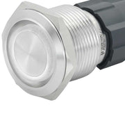 Buton metalic push 22mm cu retinere, LED alb 220V, IP65, corp aluminiu, inel luminos, contact NO/NC