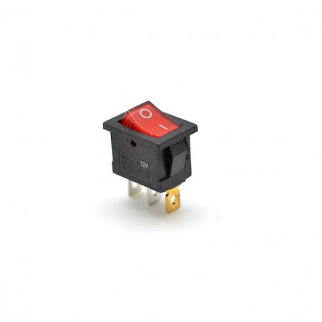Intrerupator basculant ON-OFF 12V cu LED rosu, 21x15mm, 3 contacte, montaj prin cleme laterale