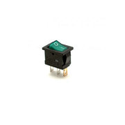 Buton basculant ON-OFF 12V cu LED verde, 3 contacte, dimensiuni 21x15mm, montaj prin cleme laterale