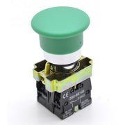 Buton ciuperca verde 22mm, 220V AC, contact 1NO+1NC, reverenire automata, pentru panou electric industrial
