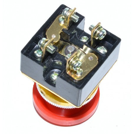 Buton ciuperca 5A vedere de sus, contacte din alama si borne de conectare