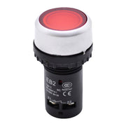 Buton push iluminat rosu 22mm, 5A, 220V AC, contact NC, montaj panou industrial