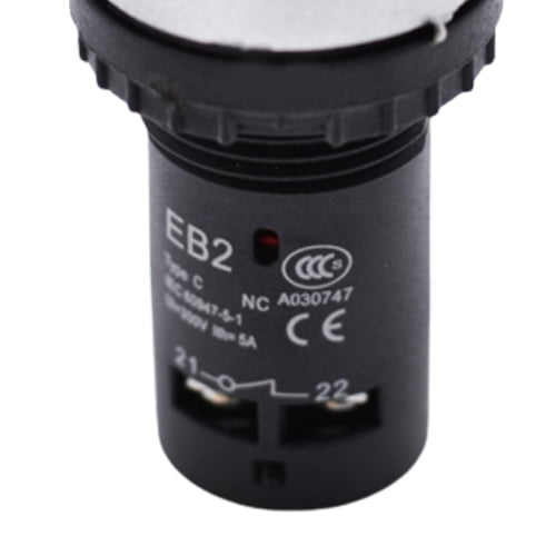 Buton push industrial 5A, 220V, detaliu conexiuni si certificari CE si CCC
