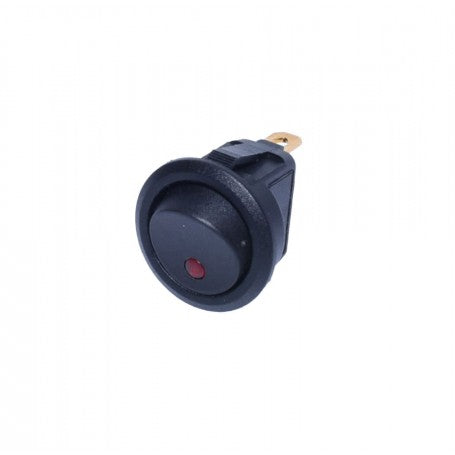 Buton rotund ON-OFF cu LED rosu, profil lateral si terminal de conectare auriu