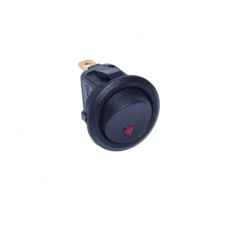 Buton rotund ON-OFF 12V, unghi lateral cu indicator LED rosu vizibil pe capac