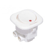 Buton ON/OFF alb 250V 6A cu indicator LED rosu, montaj prin urechi laterale, carcasa plastic 24x24mm