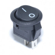 Buton on-off rotund negru 12x20mm, 250V 3A, cu marcaj I/O, montaj prin urechi laterale