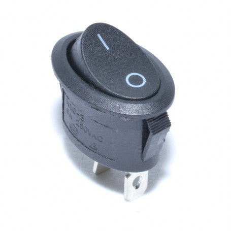 Intrerupator oval ON/OFF 250V 6A, dimensiuni 24x13mm, montaj prin urechi laterale, contacte metalice