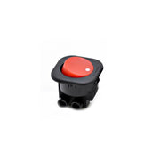 Buton ON/OFF patrat 250V AC 6A, carcasa neagra cu buton rosu, montaj in panou 19mm, 24x24mm