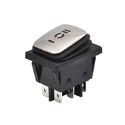 Intrerupator basculant 30A 250V, 3 pozitii, 6 contacte, buton inox cu LED rosu, 34x28mm