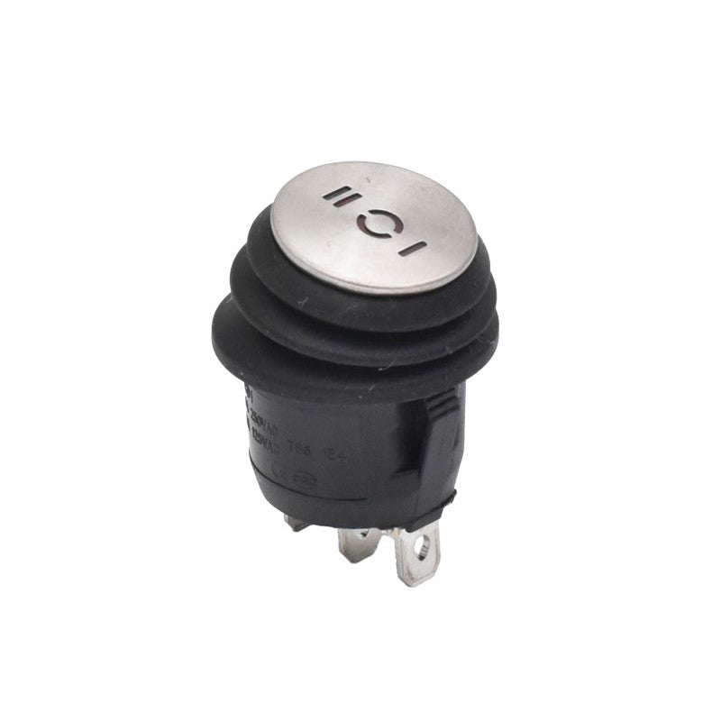 Intrerupator rotund 3 pozitii cu capac inox, LED rosu, IP67, 6A 250V, montaj 20mm