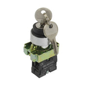 Buton selector cu cheie ON/OFF/ON, 3 pozitii, 10A 240V AC, montaj panou 22mm, contact NO