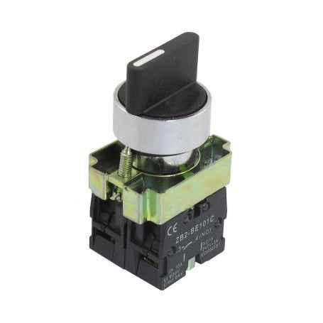 Buton selector rotativ ON/OFF 10A 240V AC, montaj panou 22mm, contacte NO, carcasa metal si policarbonat