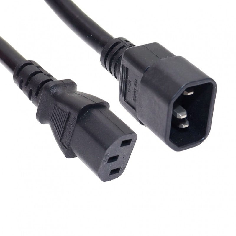 Cablu alimentare C14 mascul si C13 femela, detaliu conectori standard IEC, negru