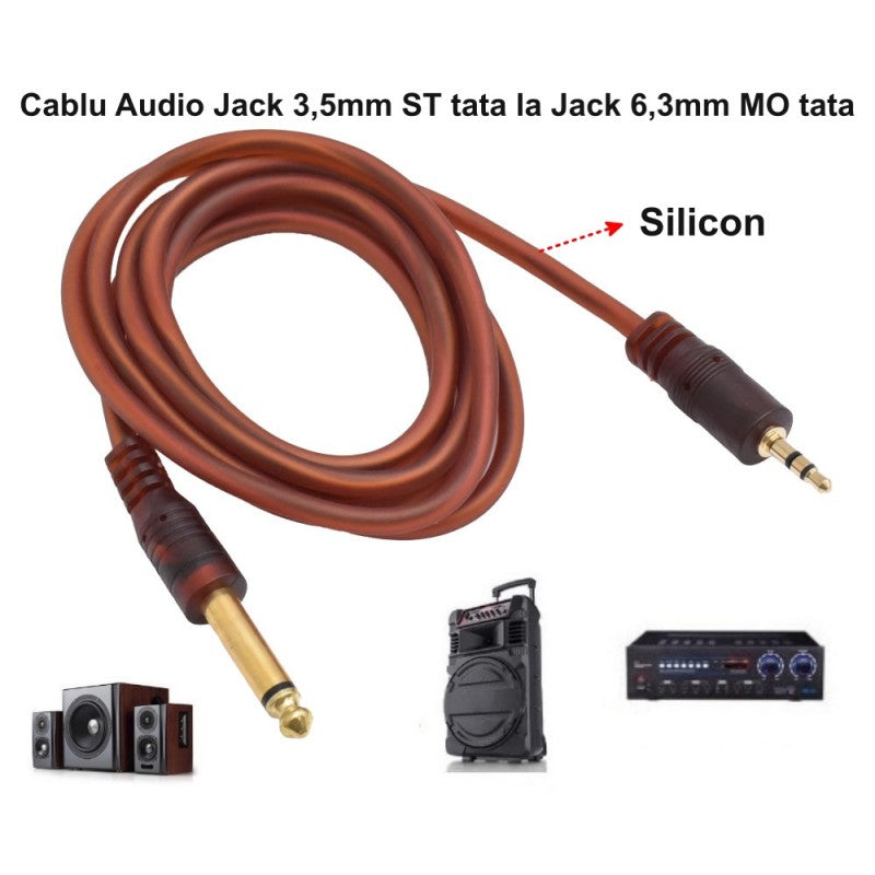 Cablu audio jack 3,5mm la 6,3mm mono, manta silicon, compatibil boxe active si amplificatoare