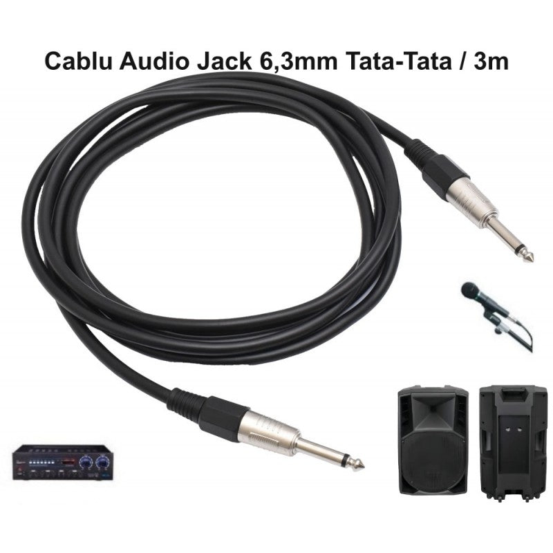 Cablu audio jack 6.3mm tata-tata 3m, compatibil chitara, amplificator si boxe active