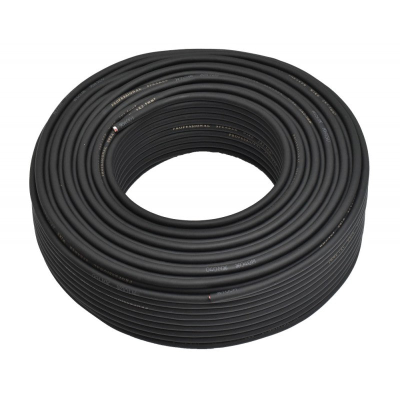 Cablu audio 2x2.5mm rola 100m, manta neagra din cauciuc, vedere completa de sus